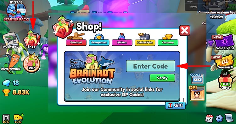 cach nhap code Brainrot Evolution